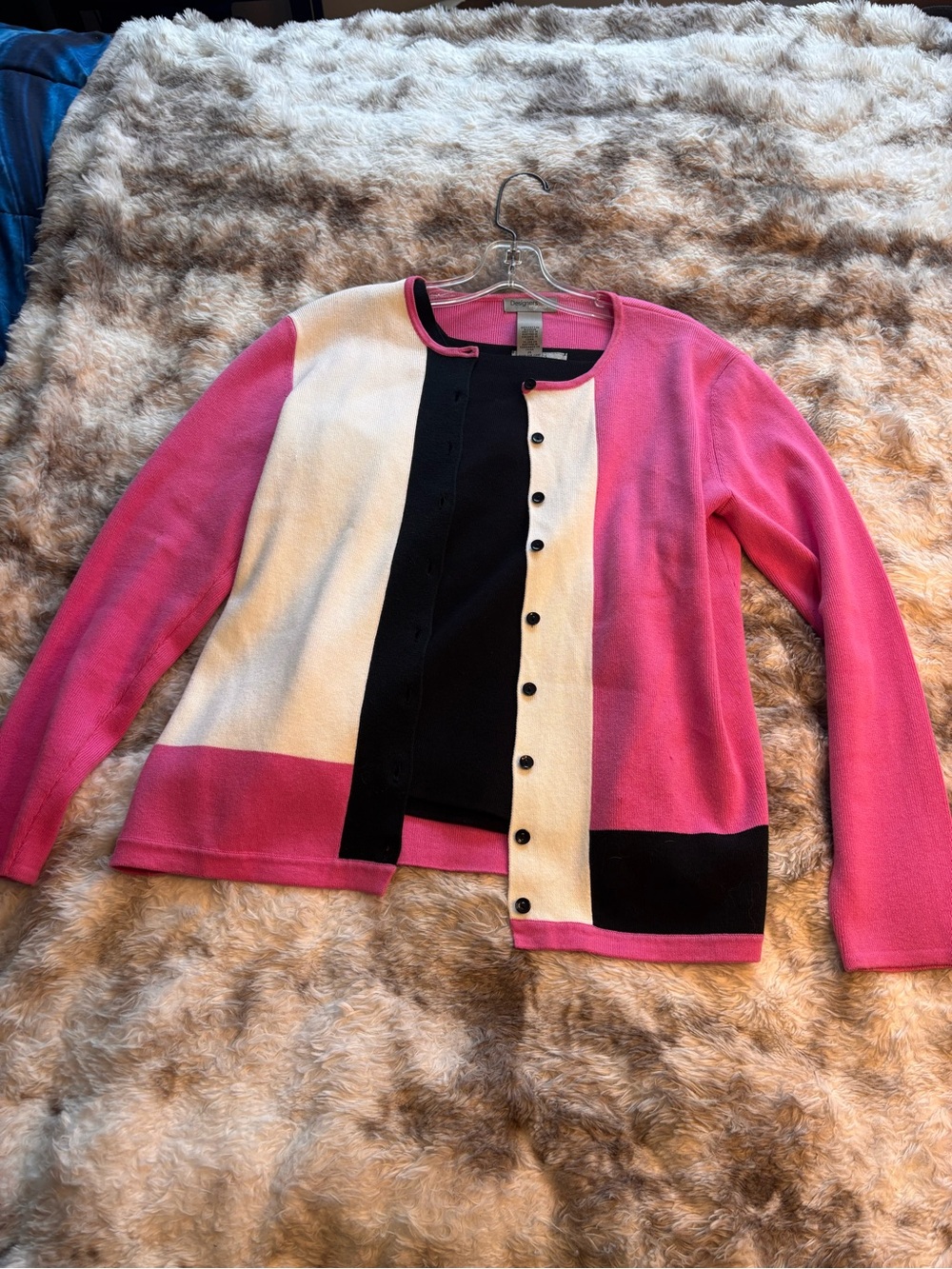 Designers Originals Pink, Black & white  Colorblock Cardigan and black tank top